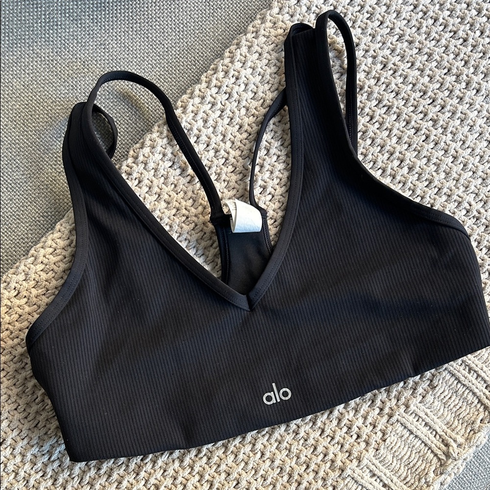 ALO Yoga Charcoal Ribbed Sports Bra